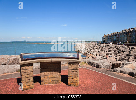 Strandpromenade Information Board für Vögel in der Bucht gesehen. Morecambe, Lancashire, England, Großbritannien, Großbritannien. Stockfoto