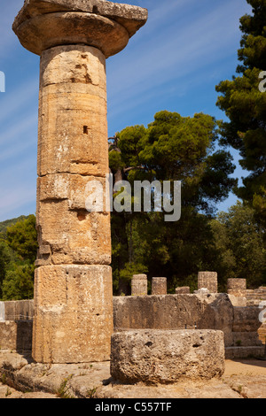 Ruinen der Tempel der Hera in Olympia Griechenland, Heimat der ursprünglichen Olympischen Spiele ab 776 v. Chr. Stockfoto