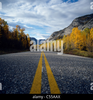 Straße in Richtung Berge, Alaska Highway, Coal River, British Columbia, Kanada Stockfoto