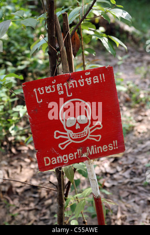 Landmine Zeichen, Siem Reap, Kambodscha Stockfoto