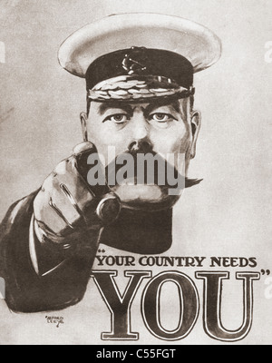 Das 1914 britischen Rekrutierung Poster, Lord Kitchener mit den Worten "Ihr Land braucht Sie" darstellen. Stockfoto