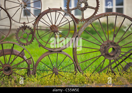 Wagon Wheel Zaun in ein Feld, Palouse, Washington State, USA Stockfoto