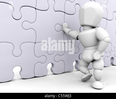 3D Render von jemandem stand neben einem abgeschlossenen puzzle Stockfoto