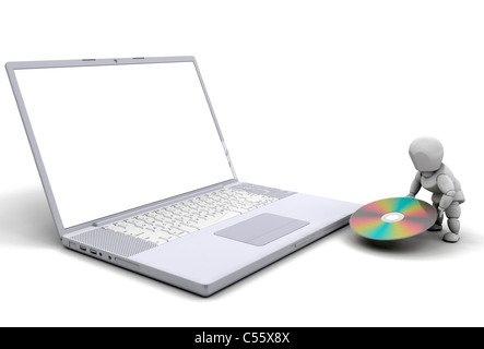 3D Rendern einer Person an einem Computer arbeiten Stockfoto