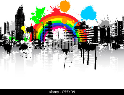 Abstrakter Stil urban Grunge Szenenhintergrund mit Regenbogen Stockfoto