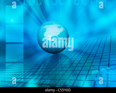 3D Rendern eines Globus vor einem abstrakten Hintergrund Stockfoto