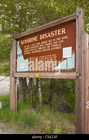 Sonnenschein Mine Disaster Memorial Zeichen, Idaho, USA Stockfoto