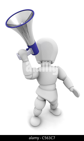 3D Rendern von jemandem in ein Megaphon schreien Stockfoto