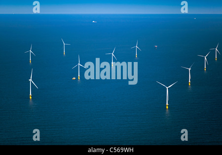 Die Niederlande, IJmuiden, Luftaufnahme des Wind-Turbinen-Park genannt Offshore-Windpark Egmond Aan Zee oder Prinzessin Amalia. Stockfoto
