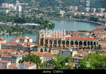Blick auf die Stadt Vienne und der Rhone. Frankreich. Stockfoto