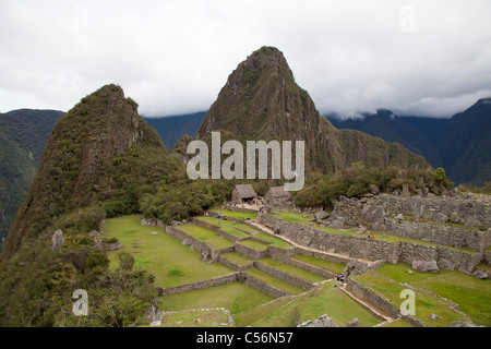 Blick auf Machu Picchu nach Huayna Picchu, Peru Stockfoto