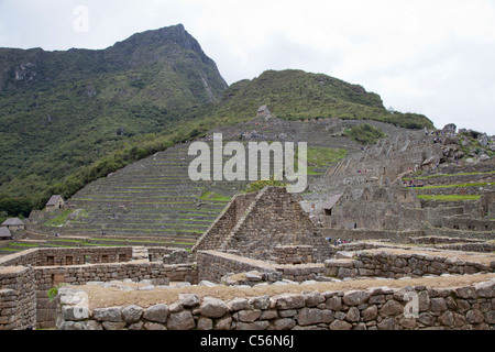 Blick auf die Zitadelle von Machu Picchu, auf den Berg auch genannt Machu Picchu, Peru Stockfoto