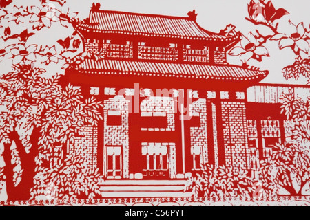 Haus, dies ist ein Bild von der chinesische Scherenschnitt. Scherenschnitt ist eines der traditionellen chinesischen Kunst und Kunsthandwerk. Stockfoto