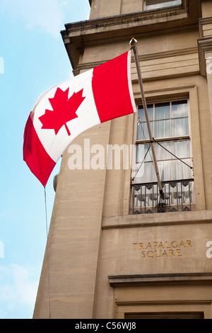 Kanadische Flaggen fliegen in Canada House, Trafalgar Square in London UK Stockfoto