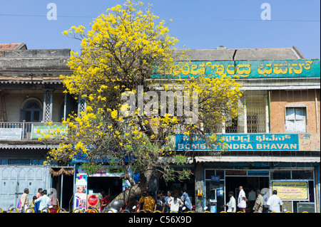 Eine Einkaufsstraße im Zentrum von Mysore, Provinz Karnataka, Indien. Stockfoto