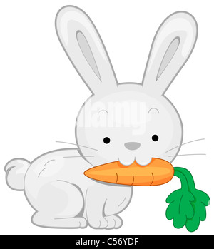 Ein Kaninchen mit einer Karotte mit seinen Zähnen Stockfoto