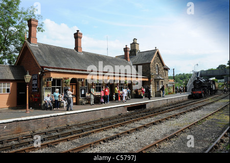Dampflok, Ankunft am Highley Station am Severn Valley Railway Uk Stockfoto