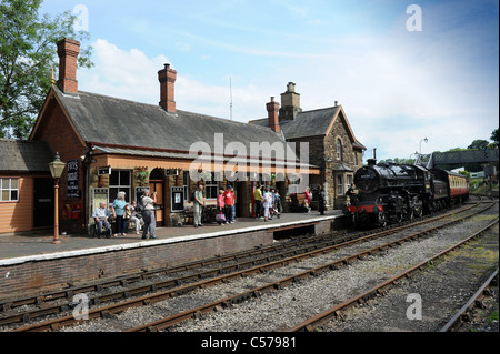 Dampflok, Ankunft am Highley Station am Severn Valley Railway Uk Stockfoto