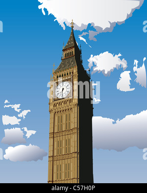 Vektor-Illustration von Big Ben, eines der beliebtesten Wahrzeichen in London, Großbritannien. Stockfoto