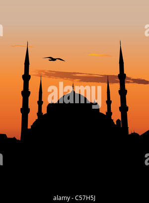 Silhouette des Sultan Ahmed Mosque oder der blauen Moschee in Istanbul gegen Sonnenuntergang Himmel Stockfoto