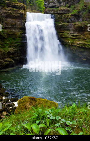 Wenn es ein Durcheinander macht du Doubs, Schweiz, Europa, Kanton Neuenburg, Neuenburg Jura, Fluss, Fluss, Doubs, Wasserfall, Schlucht, Ro Stockfoto