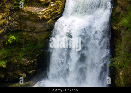 Wenn es ein Durcheinander macht du Doubs, Schweiz, Europa, Kanton Neuenburg, Neuenburg Jura, Fluss, Fluss, Doubs, Wasserfall, Schlucht, Ro Stockfoto