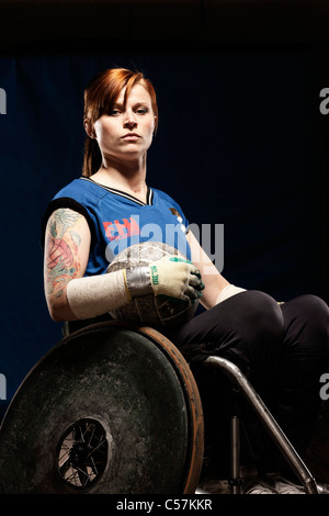 Para-Rugby-Spieler im Rollstuhl Stockfoto