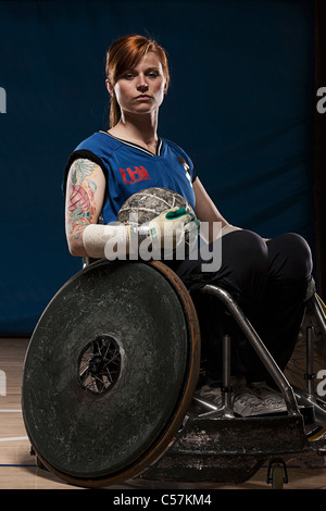 Para-Rugby-Spieler im Rollstuhl Stockfoto