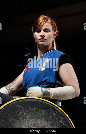 Para-Rugby-Spieler im Rollstuhl Stockfoto