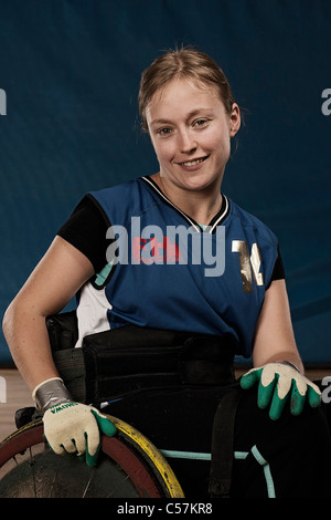 Para-Rugby-Spieler im Rollstuhl Stockfoto