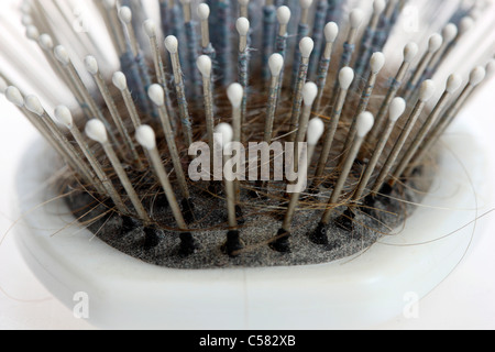 Schmutzig, gebrauchte Haarbürste. Mit vielen alten Haare und anderen Schmutz drin. Stockfoto