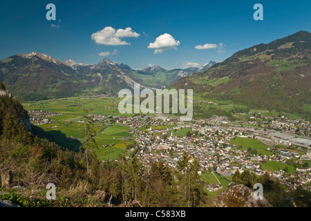 Nafels, Kanton Glarus, Schweiz, Panorama, Linthal, Landschaft, Stadt-Landschaft, Berge, Alpen, Himmel, im Freien, außerhalb Stockfoto