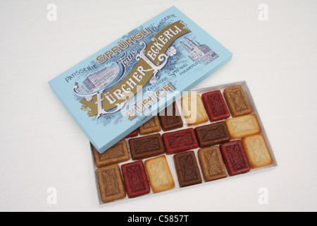 Schweiz, Spezialität, Zürich Leckerli, Gebäck, Kuchen, Speisen, Essen, Essen, Gebäck, Kekse, Lindt und Sprüngli, Bonbons, Süßigkeiten Stockfoto