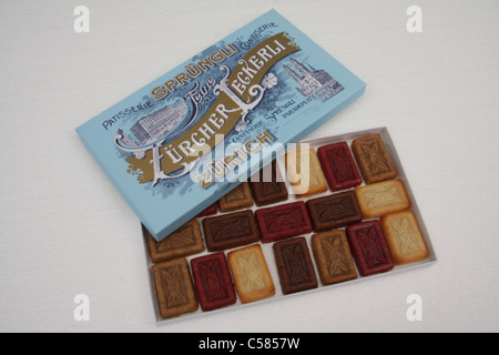 Schweiz, Spezialität, Zürich Leckerli, Gebäck, Kuchen, Speisen, Essen, Essen, Gebäck, Kekse, Lindt und Sprüngli, Bonbons, Süßigkeiten Stockfoto