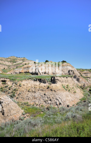 Land-Formationen im Theodore-Roosevelt-Nationalpark, North Dakota, USA. Stockfoto