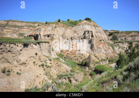 Land-Formationen im Theodore-Roosevelt-Nationalpark, North Dakota, USA. Stockfoto