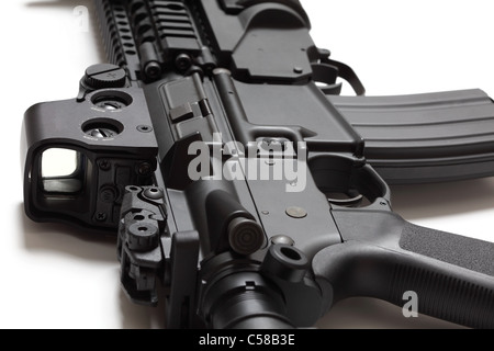 US-Spec Ops M4A1 Karabiner Angriff Nahaufnahme auf weißem Hintergrund. Flachen DOF. Waffe-Serie. Stockfoto