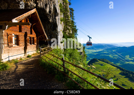 Wildkirchli, Schweiz, Europa, Kanton Appenzell Innerrhoden, Alpstein, Aussichtspunkt, Höhle, Höhle, Hütte, Morgenlicht, Stockfoto