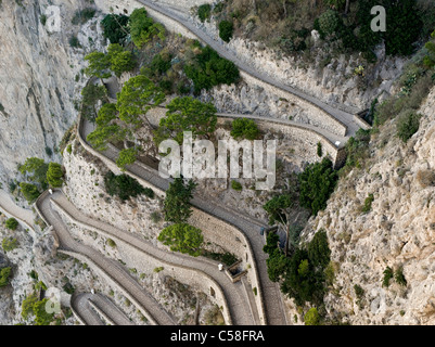 Italien, Capri, Insel, Insel, Mittelmeer, über Kruppe, Straße, Kurven Stockfoto