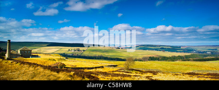 England, Grafschaft Durham, North Pennines. Panoramablick über den Derwent Valley in den North Pennines Stockfoto