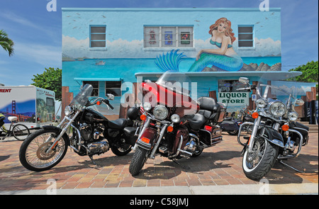 Motorräder, Liquor Store, Meerjungfrau, Wandbild, Fort Myers Beach, Florida, USA, USA, Amerika, Fahrräder Stockfoto