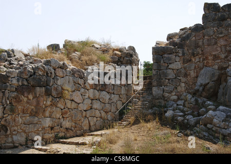 Griechenland. Tiryns. Mykenische Stadt (3. Jahrtausend v. Chr.). Zyklopischen Mauer (1400-1200 v. Chr.). Peloponnes. Stockfoto