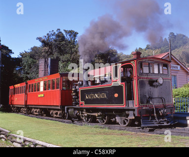 "Kaitangata" Dampfzug im 19. Jahrhundert Goldgräberstadt, Vorstadt, Greymouth, Region West Coast, Südinsel, Neuseeland Stockfoto