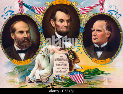 In memoriam. "Gottes Wille nicht unsere erfolgen" Poster mit drei ermordet Präsidenten der USA, ca. 1901 Stockfoto