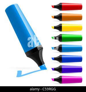 Realistische Multi-farbigen Markierungen. Abbildung auf weißem Hintergrund Stockfoto