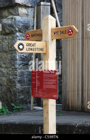 Wegweiser am großen Longstone Bahnhof auf dem Monsal Trail Derbyshire England Stockfoto