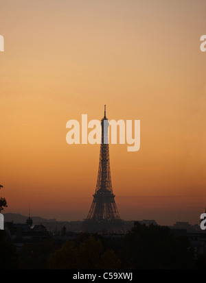 Eiffelturm Paris Sonnenuntergang, Paris Silhouette. Frankreich Stockfoto