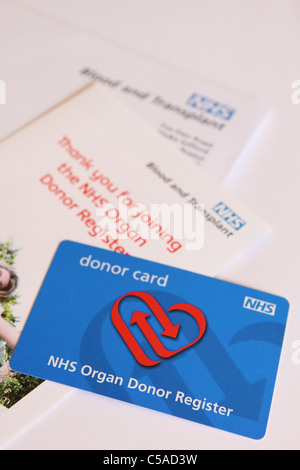 NHS Organ Organspenderausweis Donorcard Stockfoto