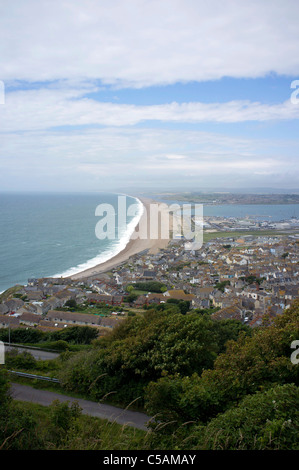 Blick auf Chesil Strand von Portland Bill, in der Nähe von Weymouth, Dorset Stockfoto