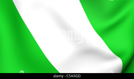 Flagge von Nigeria. Hautnah. Ansicht von vorne. Stockfoto